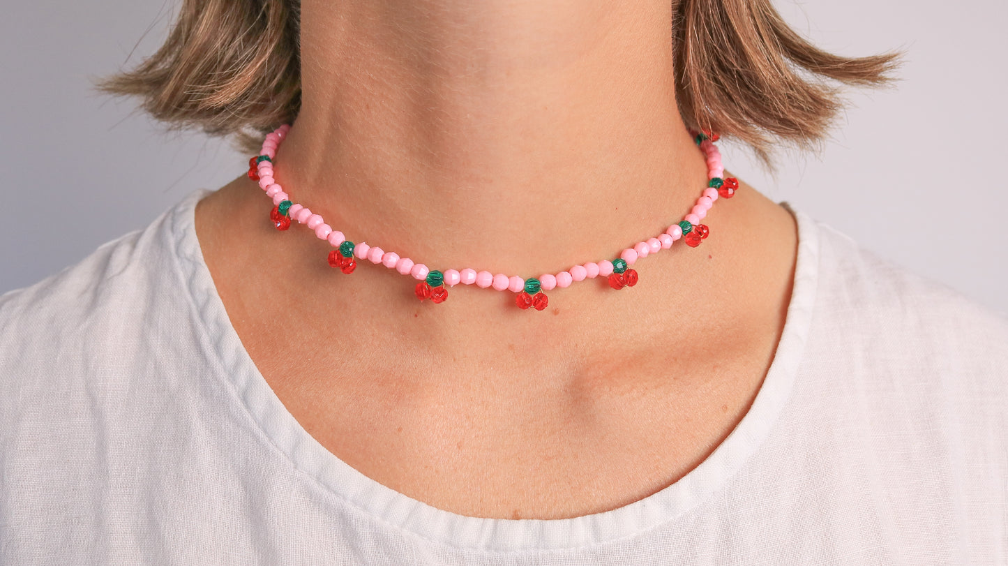 Pink Cherry Pie Necklace