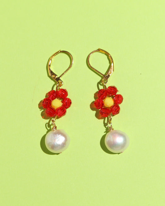 Daisy Pearl Drop Earrings